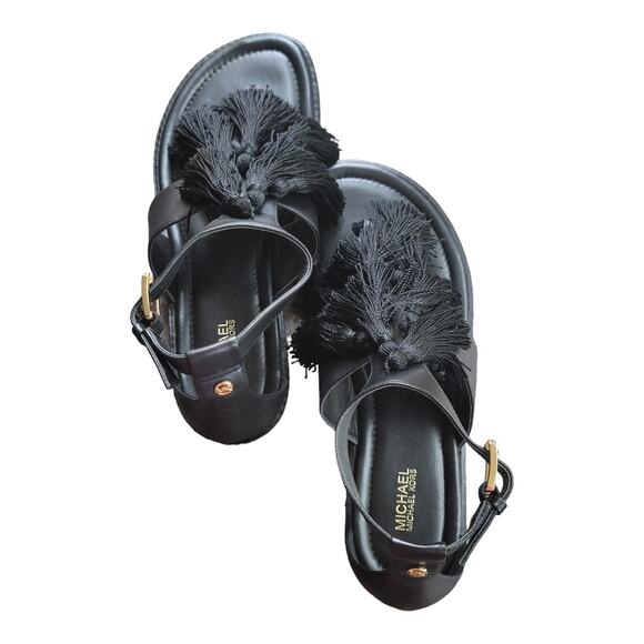 Michael Kors Gallagher Thong Sandals Womens Size 8.5M Black Leather T-Strap - Picture 6 of 7